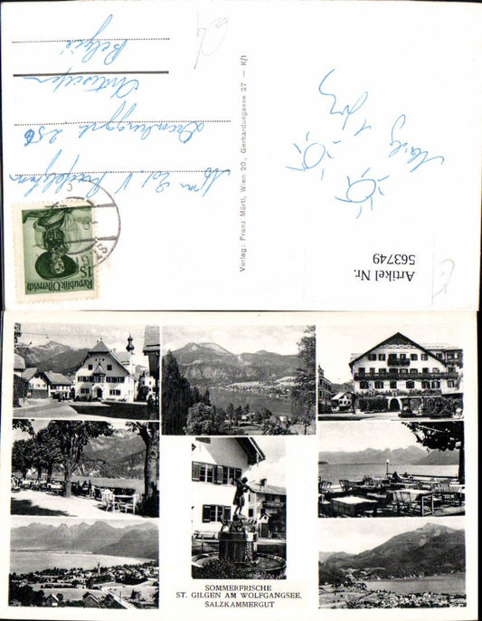 563749,Mehrbild Ak St Gilgen a. Wolfgangsee Mozartbrunnen Ansicht Gastgarten