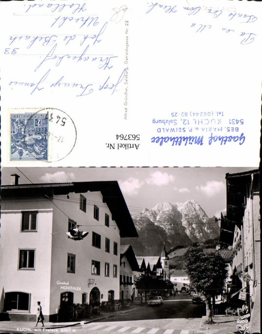563764,Foto Ak Kuchl m. Freieck Ansicht m. Gasthof Mühltaler Auto pub Cosy 2203