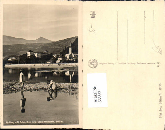 563867,Foto Ak Golling m. Schlenken u. Schmittenstein Kinder Fluß