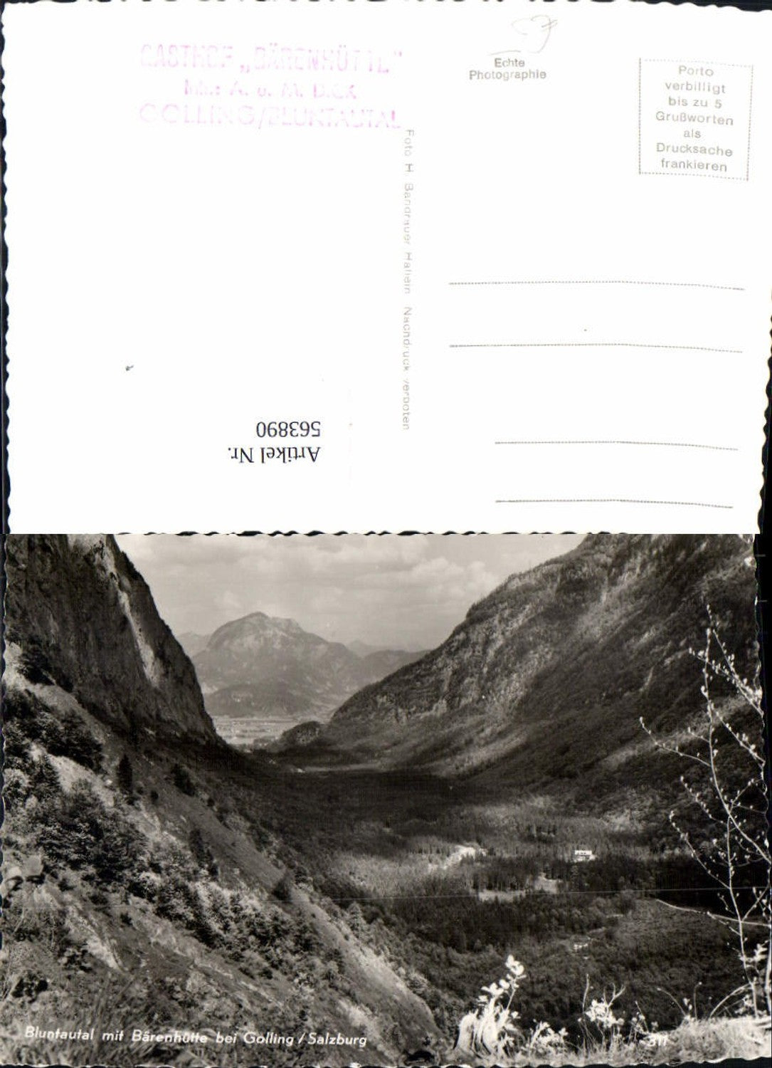 563890,Foto Ak Bluntautal m. Bärenhütte b. Golling