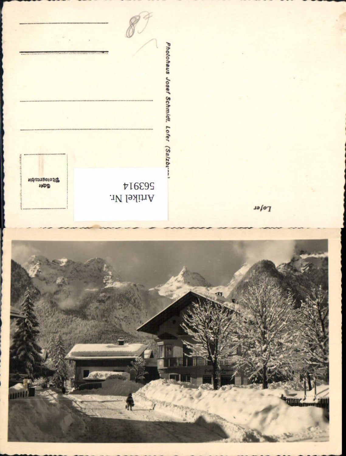 563914,Foto Ak Lofer Ansicht Winter Gasse Straße Kind pub Photohaus Josef Schmidt