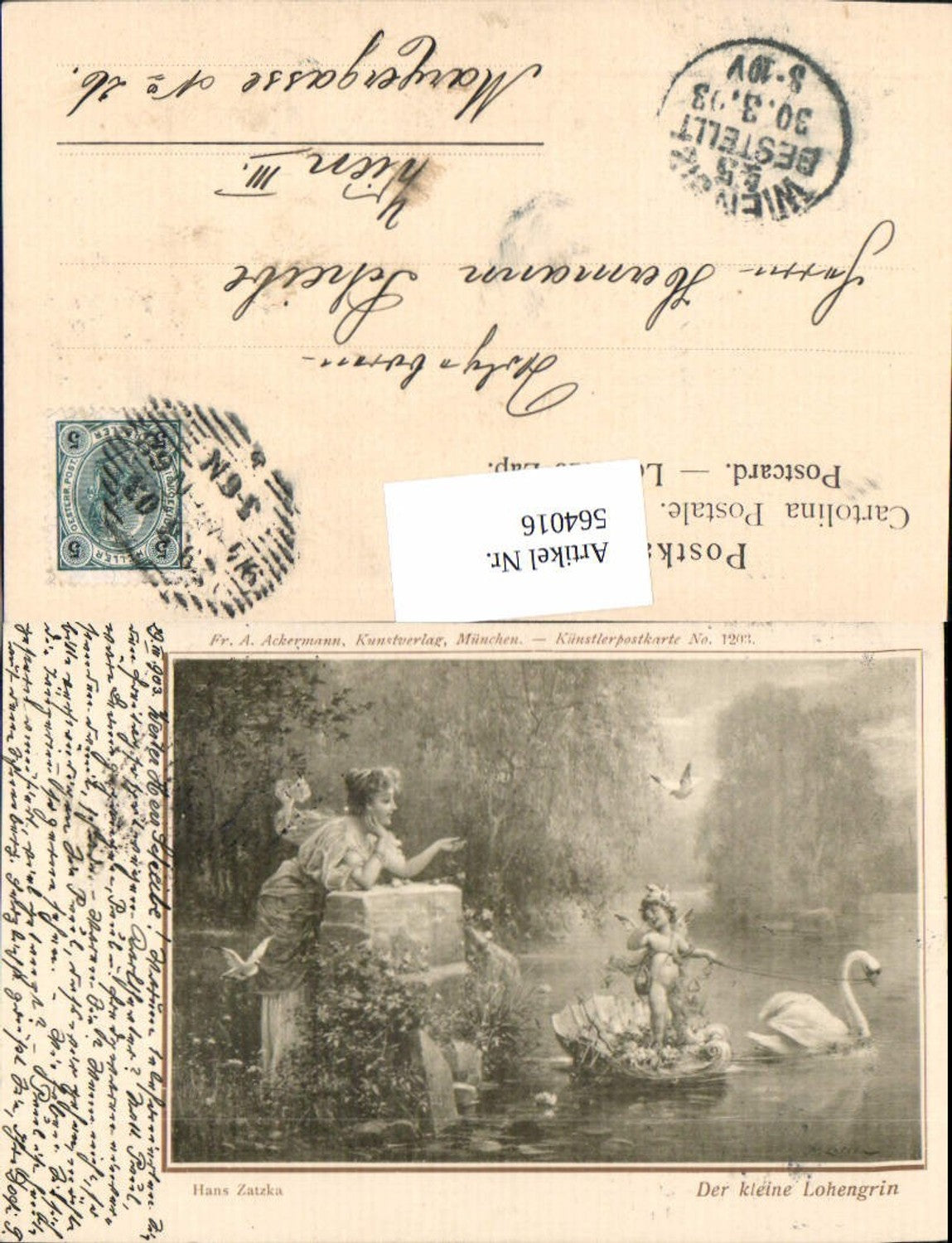564016,tolle Künstler AK Jugendstil Hans Zatzka Schwan Schwäne Amor Ackermann 1203