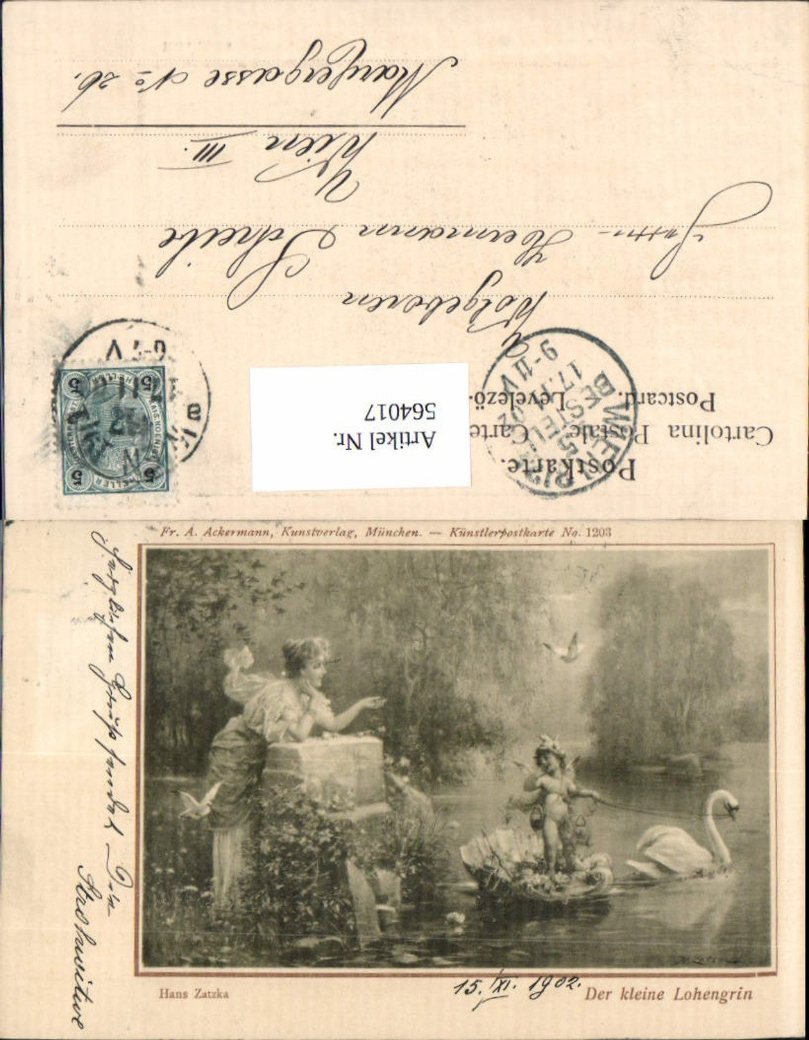 564017,tolle Künstler AK Jugendstil Hans Zatzka Schwan Amor Ackermann 1203