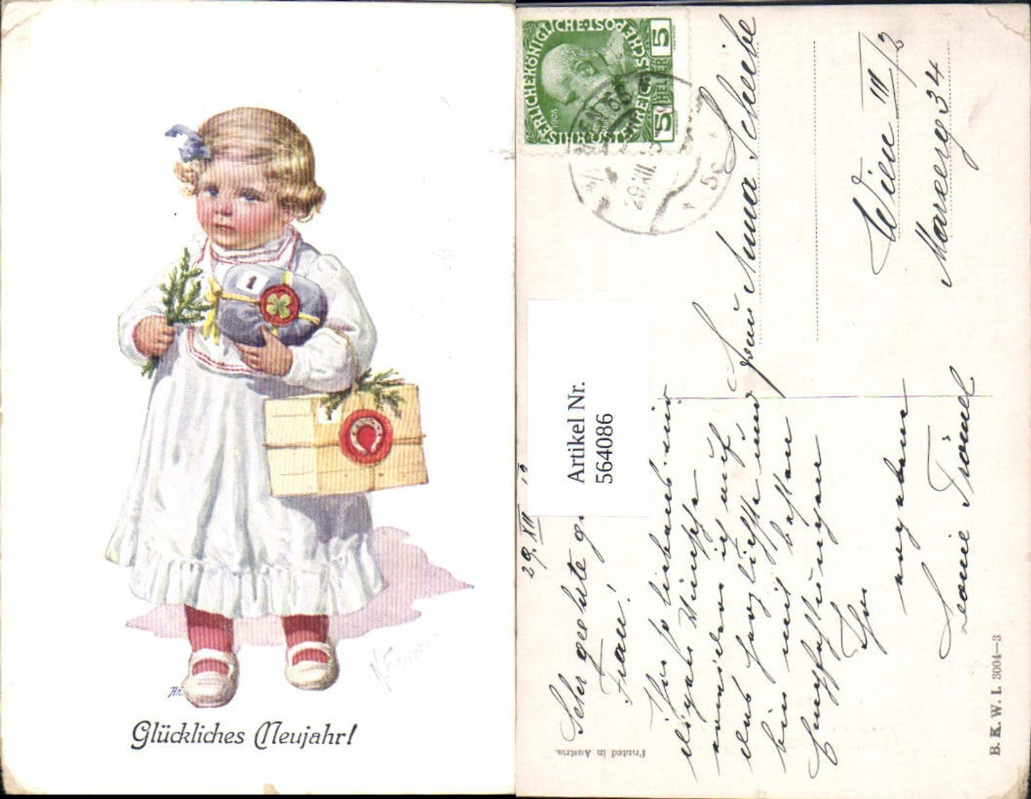 564086,tolle Künstler AK Karl Feiertag Kind Neujahr pub B.K.W.I. 3004-3