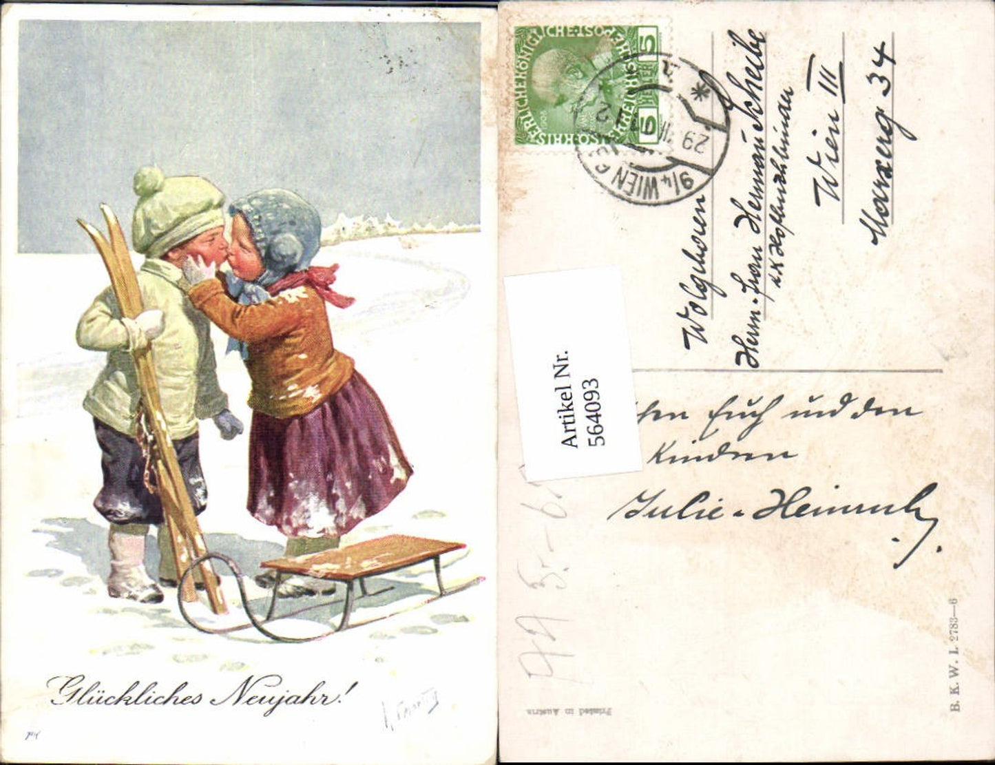 564093, great artists AK Karl Feiertag Ski Rodel Neujahr pub BKWI 2783-6