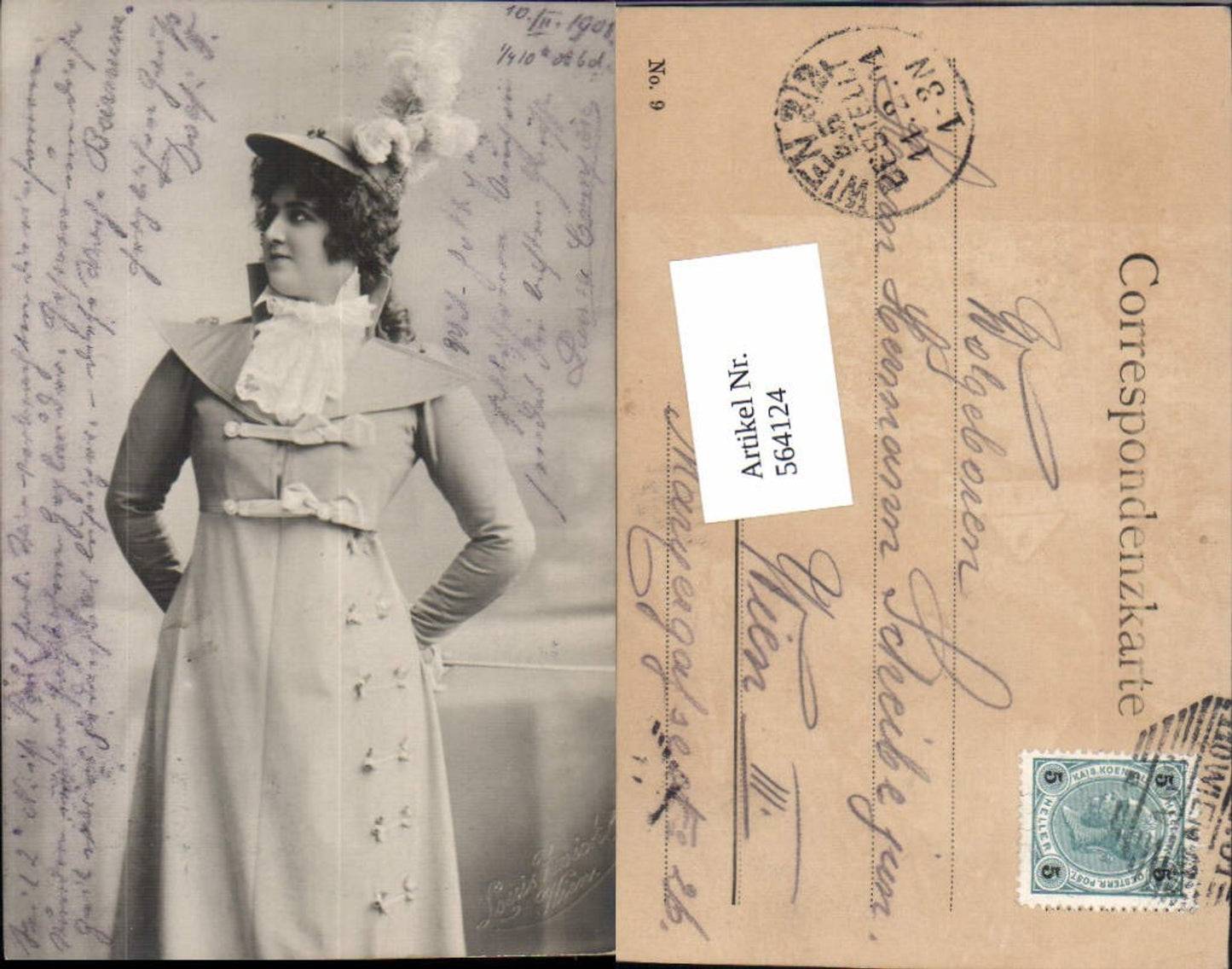 564124,tolle Foto-AK Fotokunst Frau Mode Mantel pub Louis Zwickl Wien