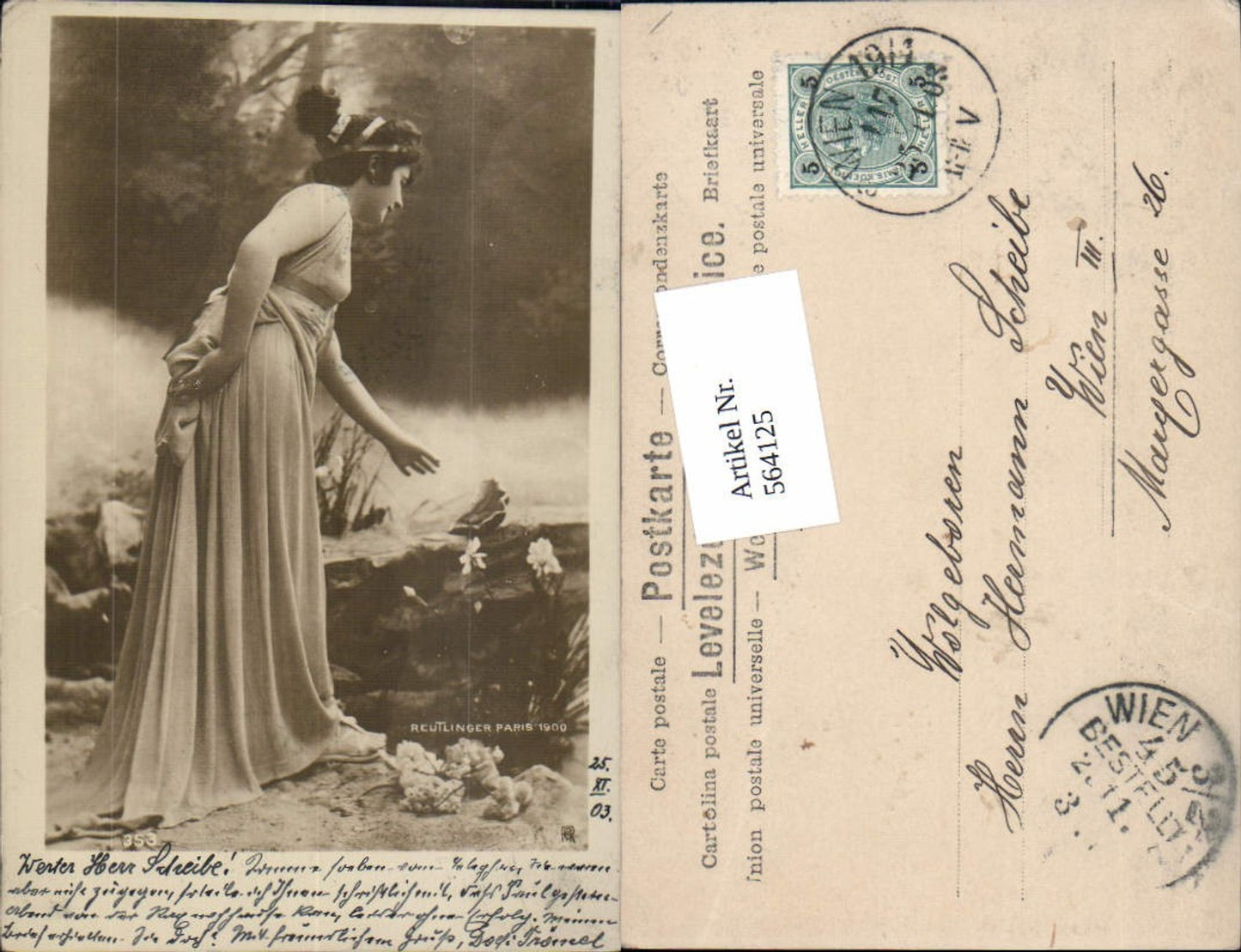 564125,tolle Foto-AK Fotokunst Frau Kleid pub Reutlinger Paris