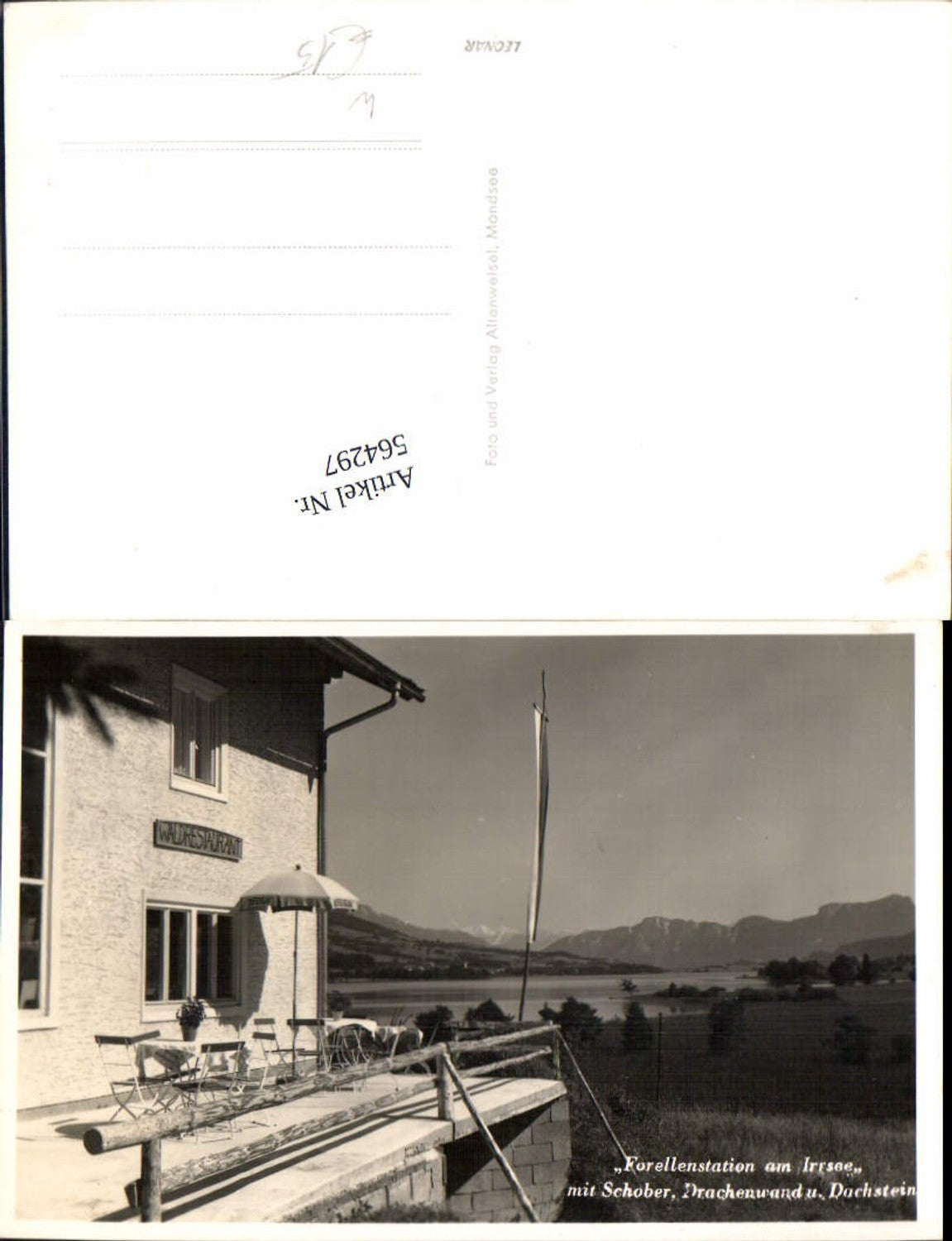 564297,Foto Ak Zell am Moos Forellenstation a. Irrsee m. Schober Drachenwand u. Dachstein
