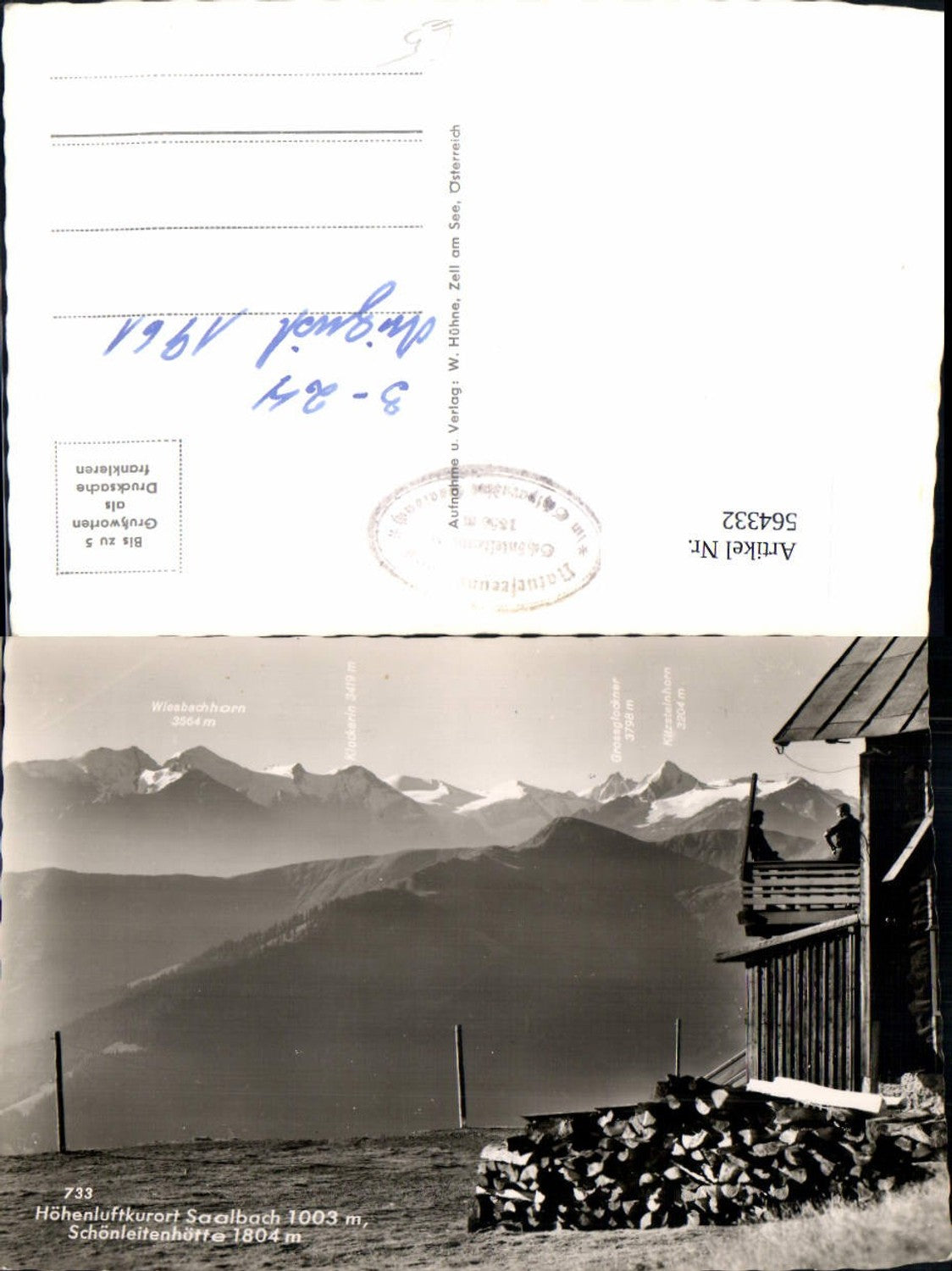 564332,Foto Ak Saalbach-Hinterglemm Schönleitenhütte Gipfelkarte