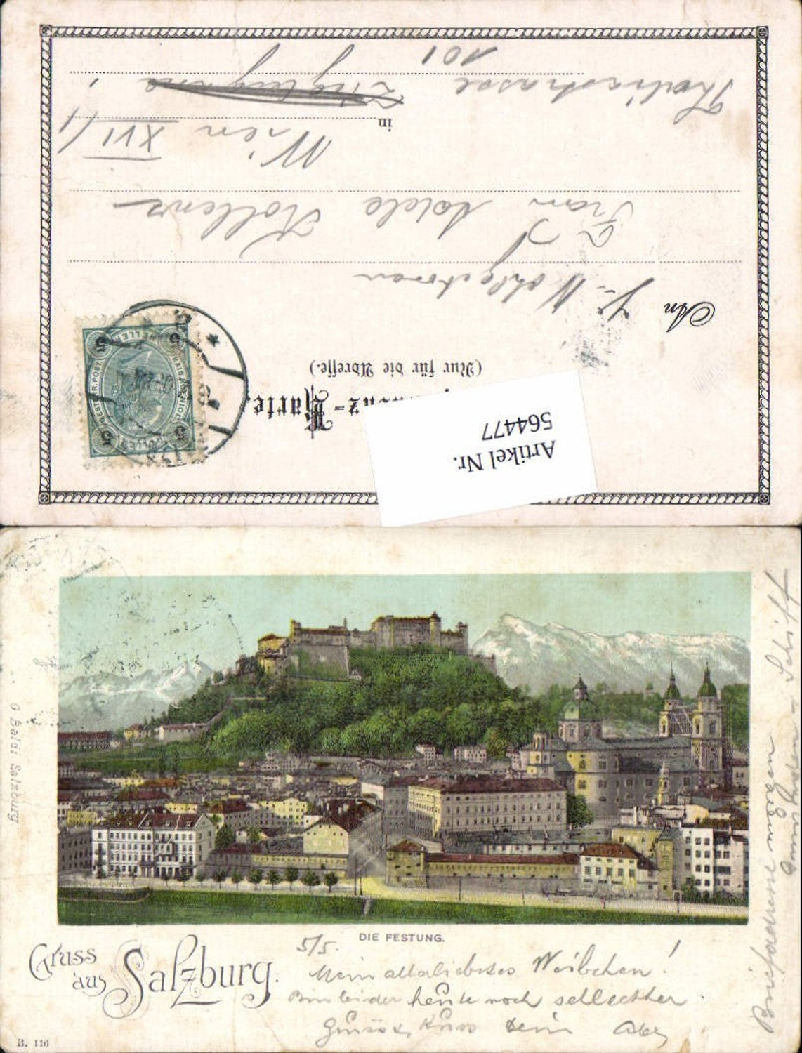 564477, Lithograph Greetings from Salzburg The fortress pub Baldi 116