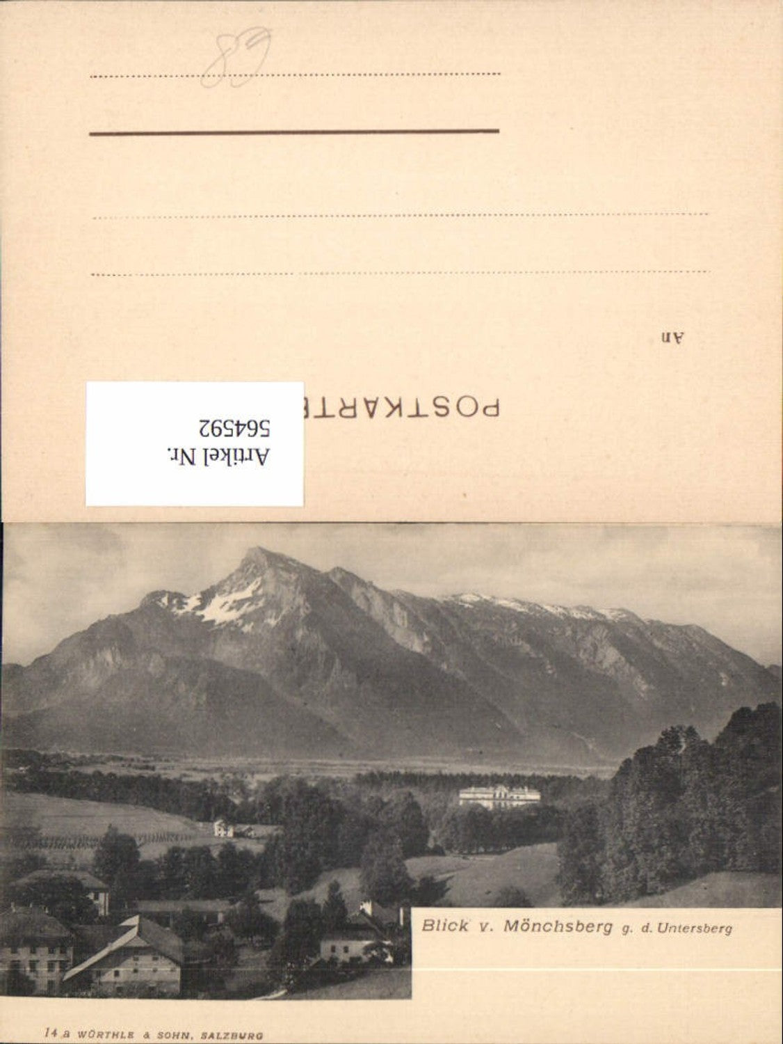 564592, great AK Salzburg city of Mönchsberg Untersberg pub Würthle 14 a