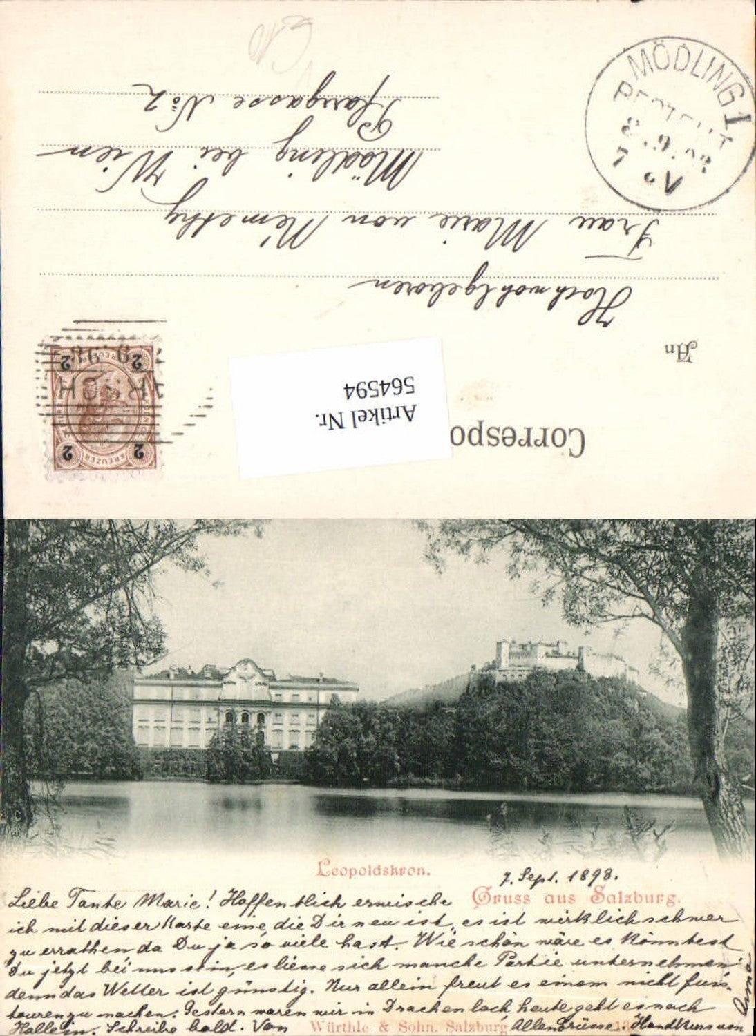 564594, great AK Salzburg City Leopoldskron 1898 Parsch Stp. Pub Würthle &amp; Sohn 13