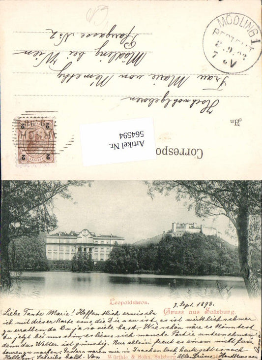564594, great AK Salzburg City Leopoldskron 1898 Parsch Stp. Pub Würthle &amp; Sohn 13