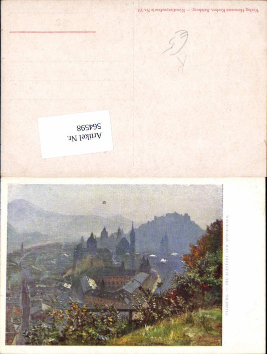 564598, great postcard of Salzburg city old town from Mönchsberg Reiffenstein, signed.