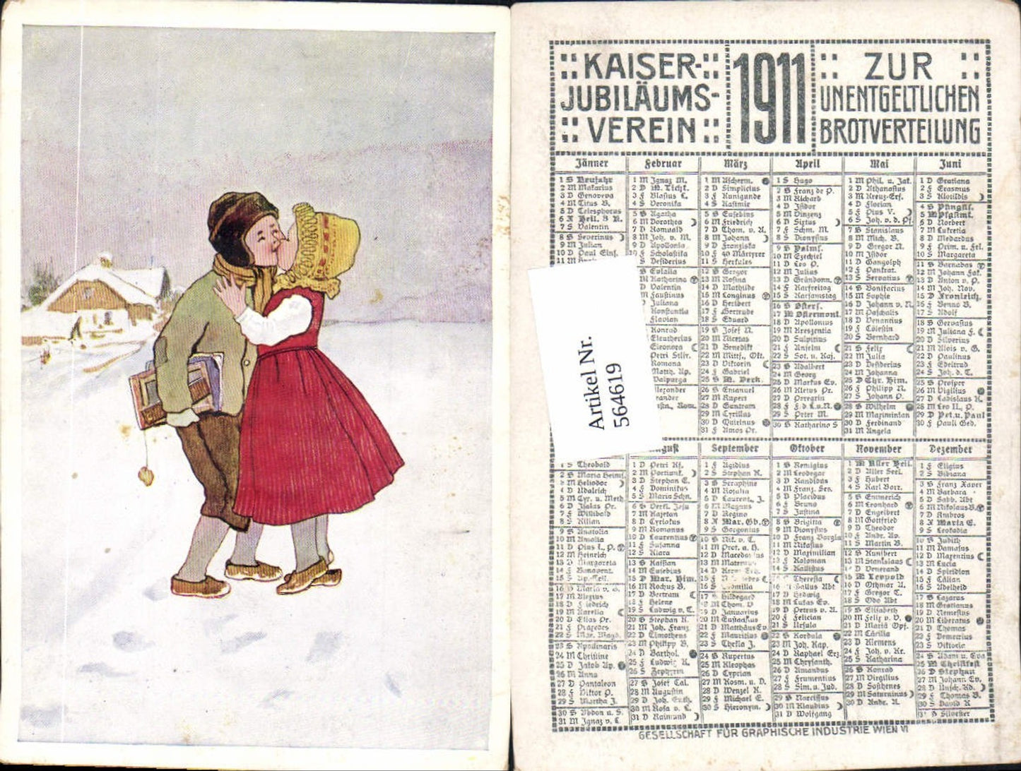 564619,Künstler AK Kinder Kuss küssen Mädchen Junge Jubiläumsverein 1911