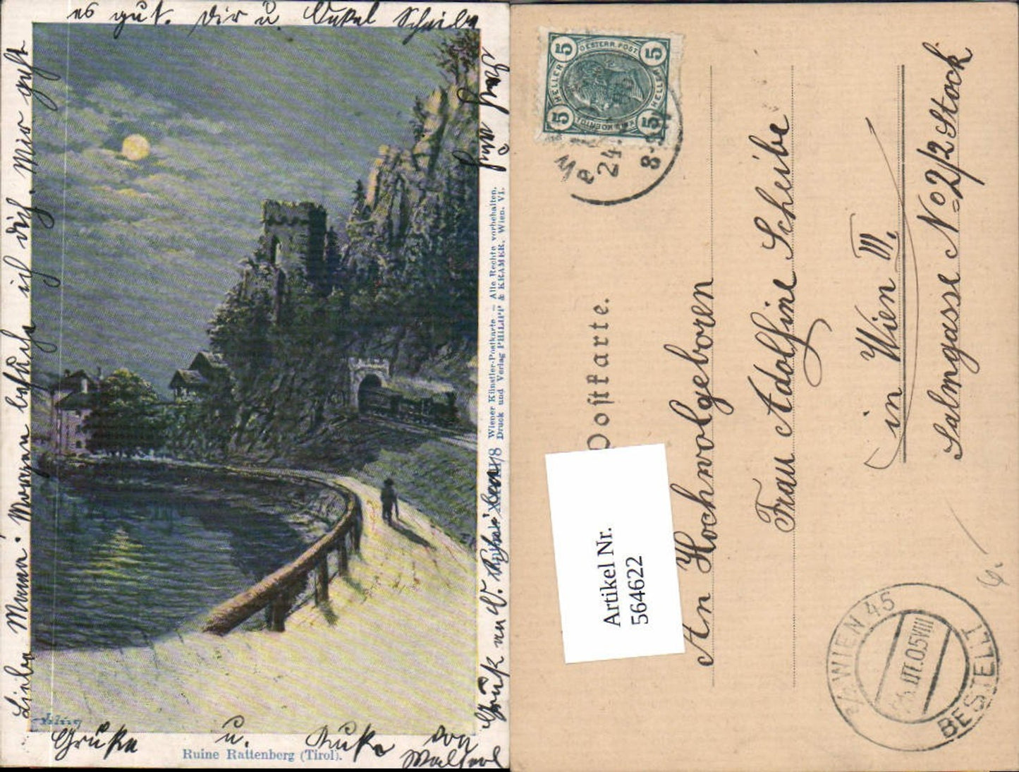 564622,Künstler AK Lithographie Philipp & Kramer XXV/8 Rattenberg Mond Ruine