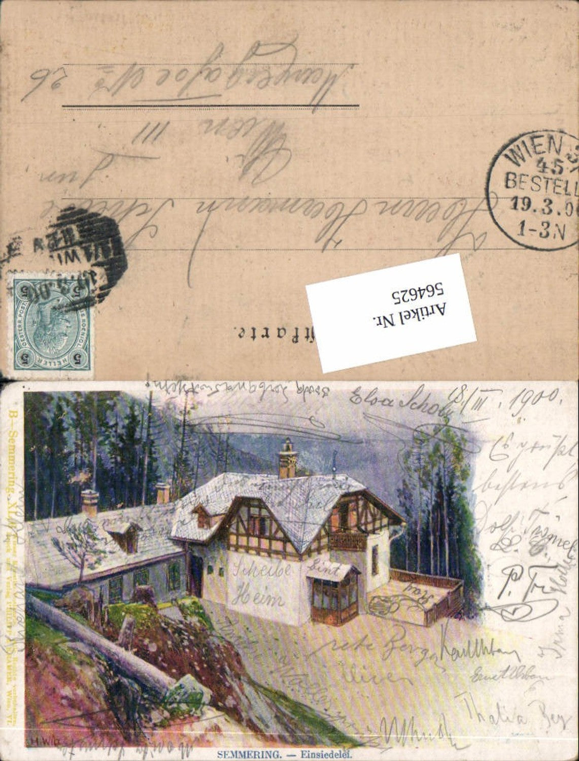 564625,Lithographie Philipp & Kramer XL/6 H. Witt Semmering Einsiedelei