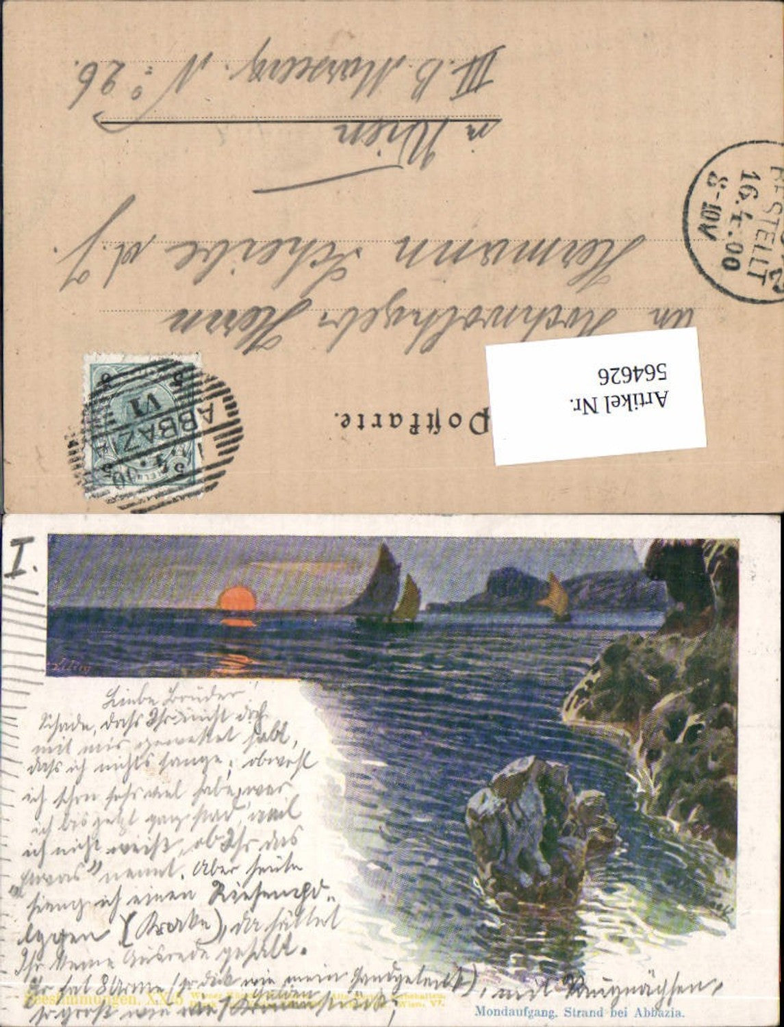 564626,Künstler AK Lithographie Philipp & Kramer XX/3 Abbazia Mondaufgang