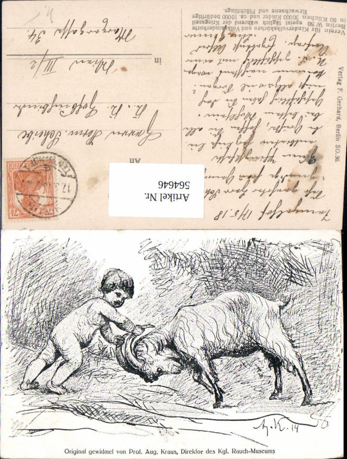564646,Künstler AK August Kraus Kind Steinbock