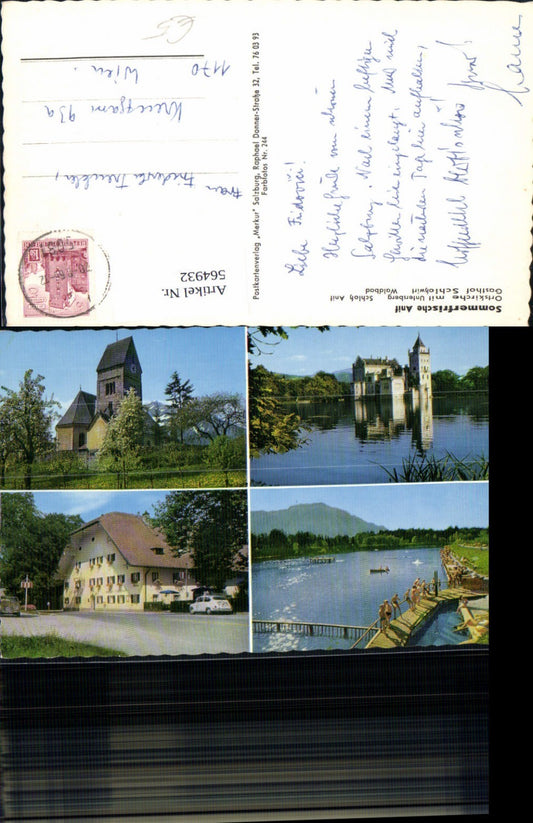 564932,Mehrbild Ak Anif Kirche m. Untersberg Schloss Anif Waldbad