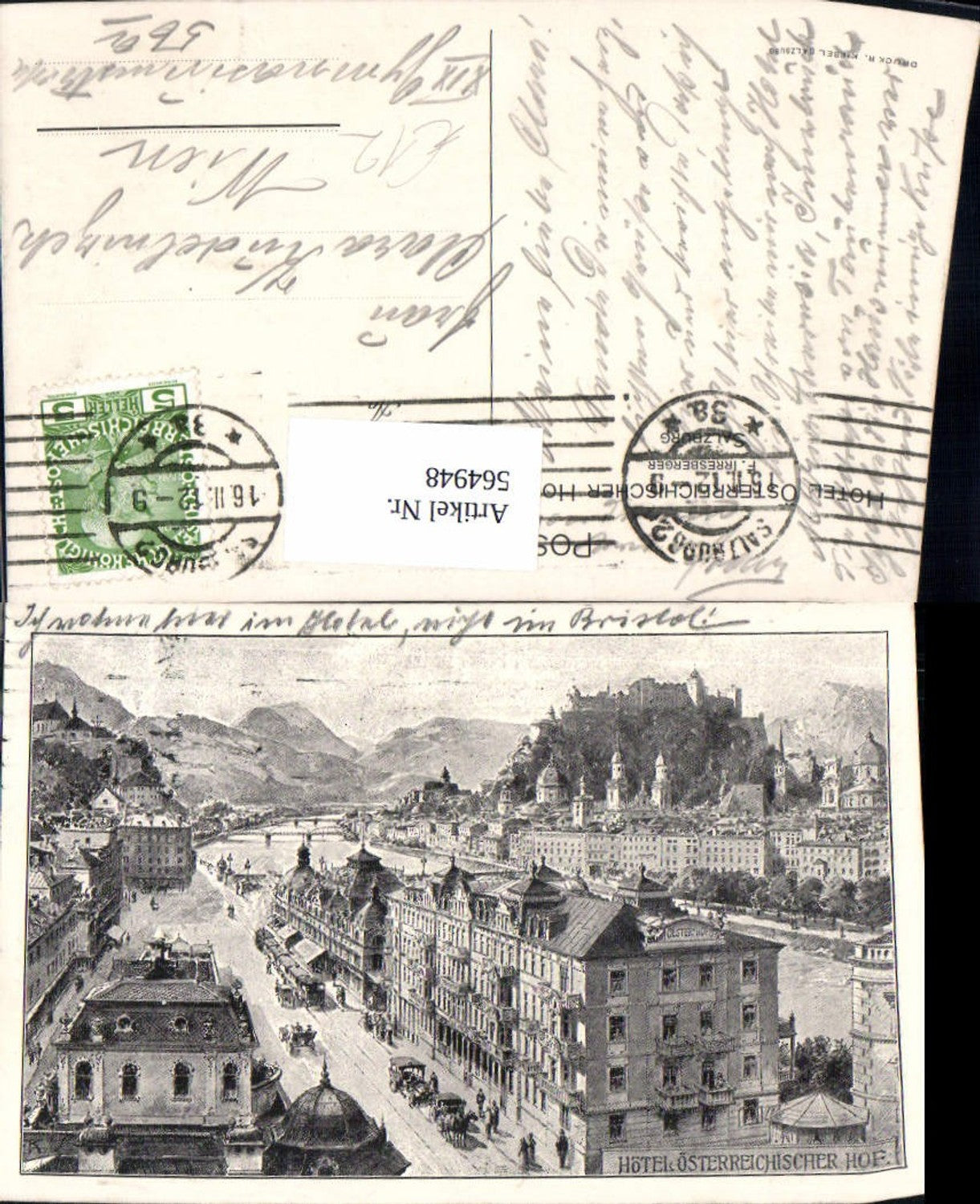 564948, Artist Ak F. Irresberger Salzburg Hotel Österreichischer Hof