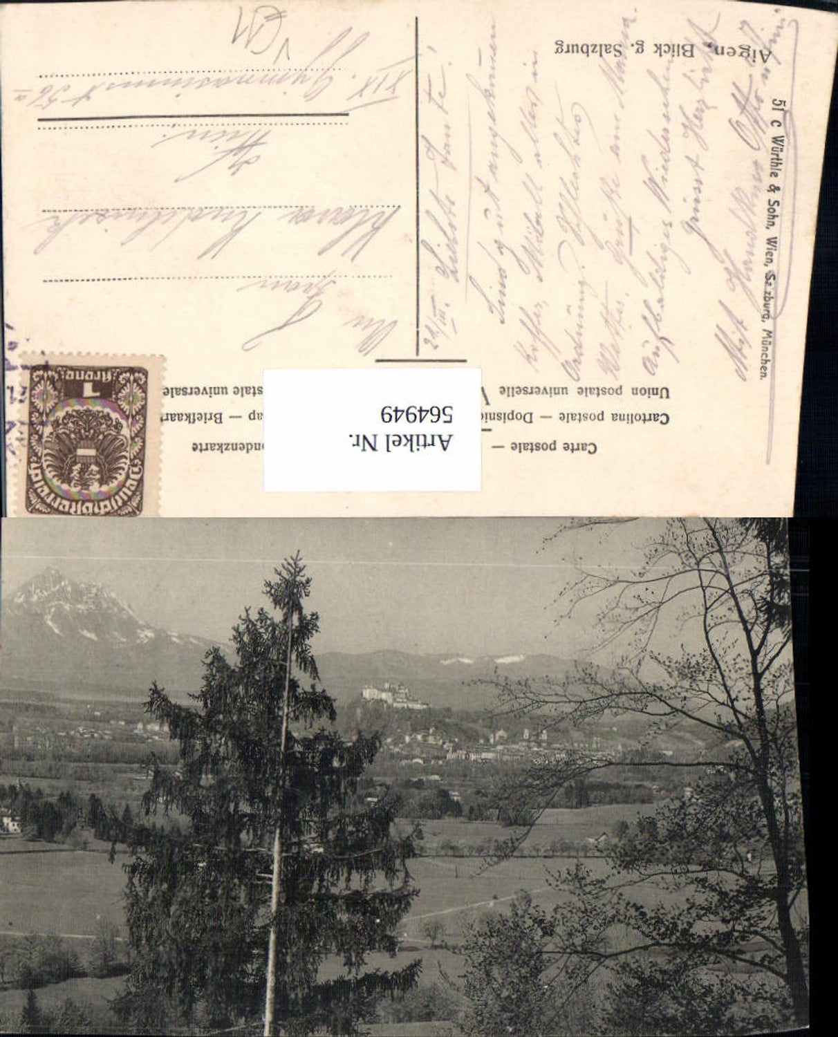 564949, Salzburg Aigen Blick g. Salzburg pub Würthle u. Sohn 51c