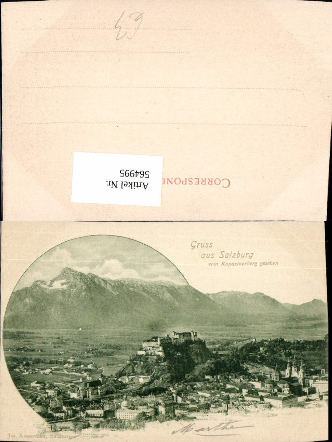 564995, Lithograph of Salzburg seen from Kapuzinerberg