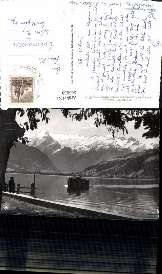 565038,Foto Ak Zell am See Zeller See Blick v. Thumersbach a. d. Kitzsteinhorn Dampfer Schiff