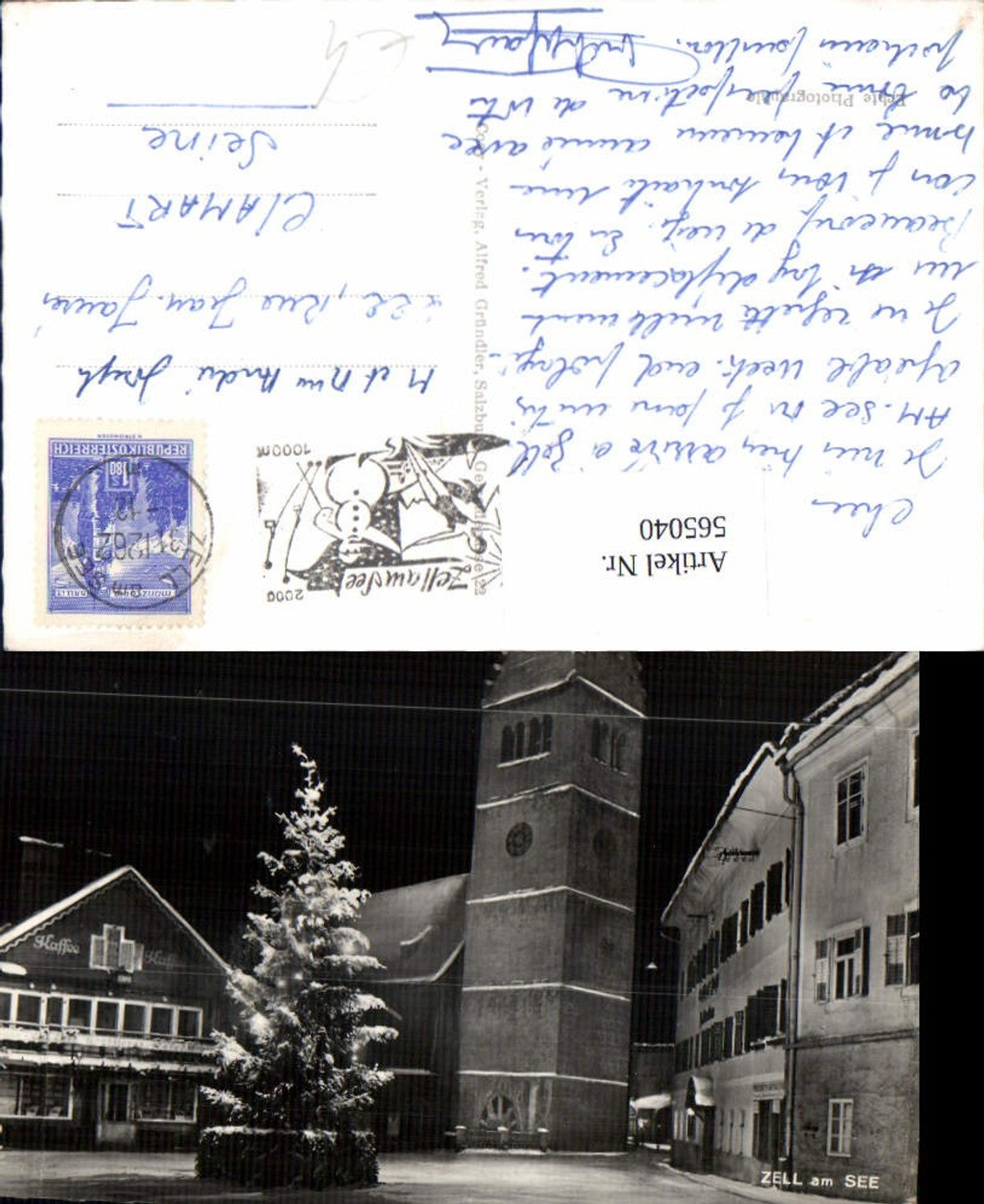 565040,Foto Ak Zell am See b. Nacht im Winter beleuchtet