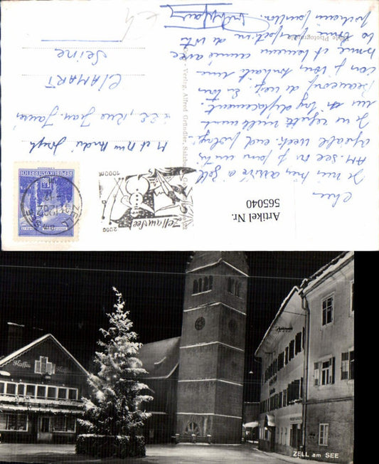 565040,Foto Ak Zell am See b. Nacht im Winter beleuchtet