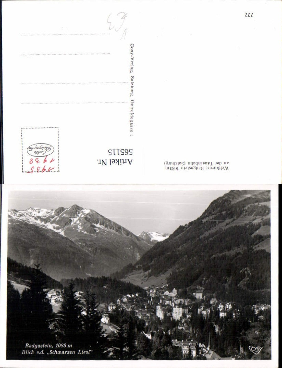 565115,Foto Ak Bad Gastein Blick v. d. Schwarzen Liesl pub Cosy 722