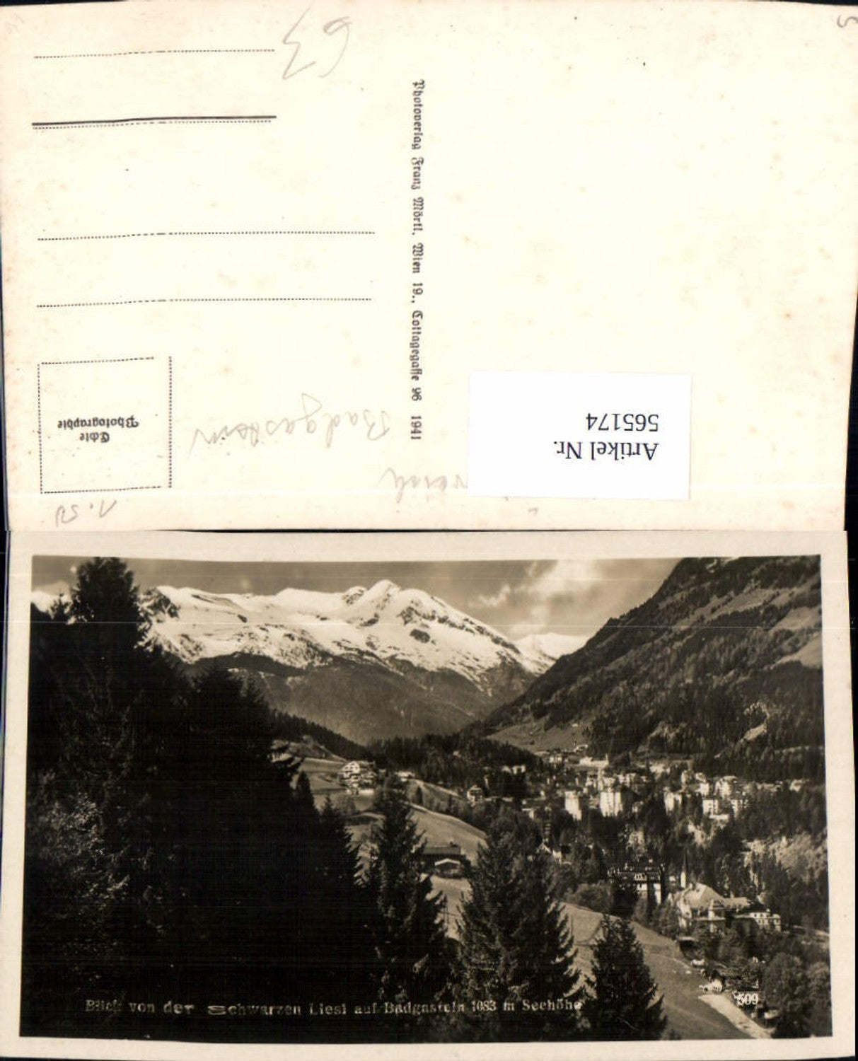 565174,Foto Ak Bad Gastein Blick v. d. Schwarzen Liesl Restaurant