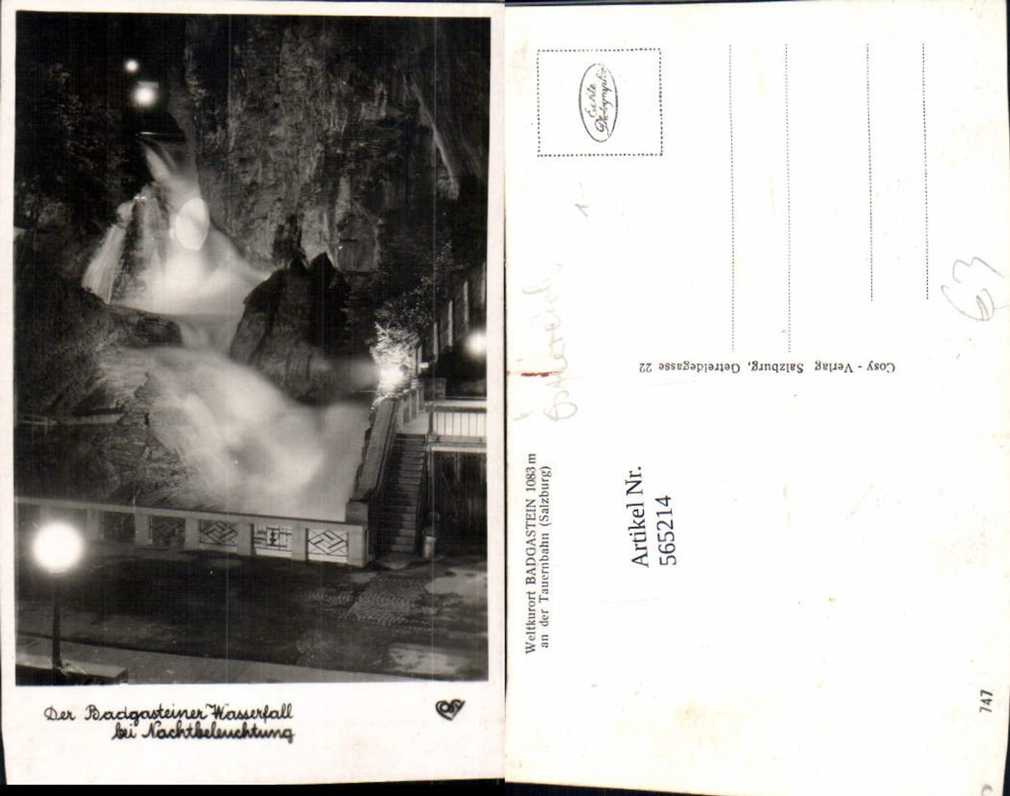 565214,Foto Ak Bad Gastein Wasserfall b. Nachtbeleuchtung