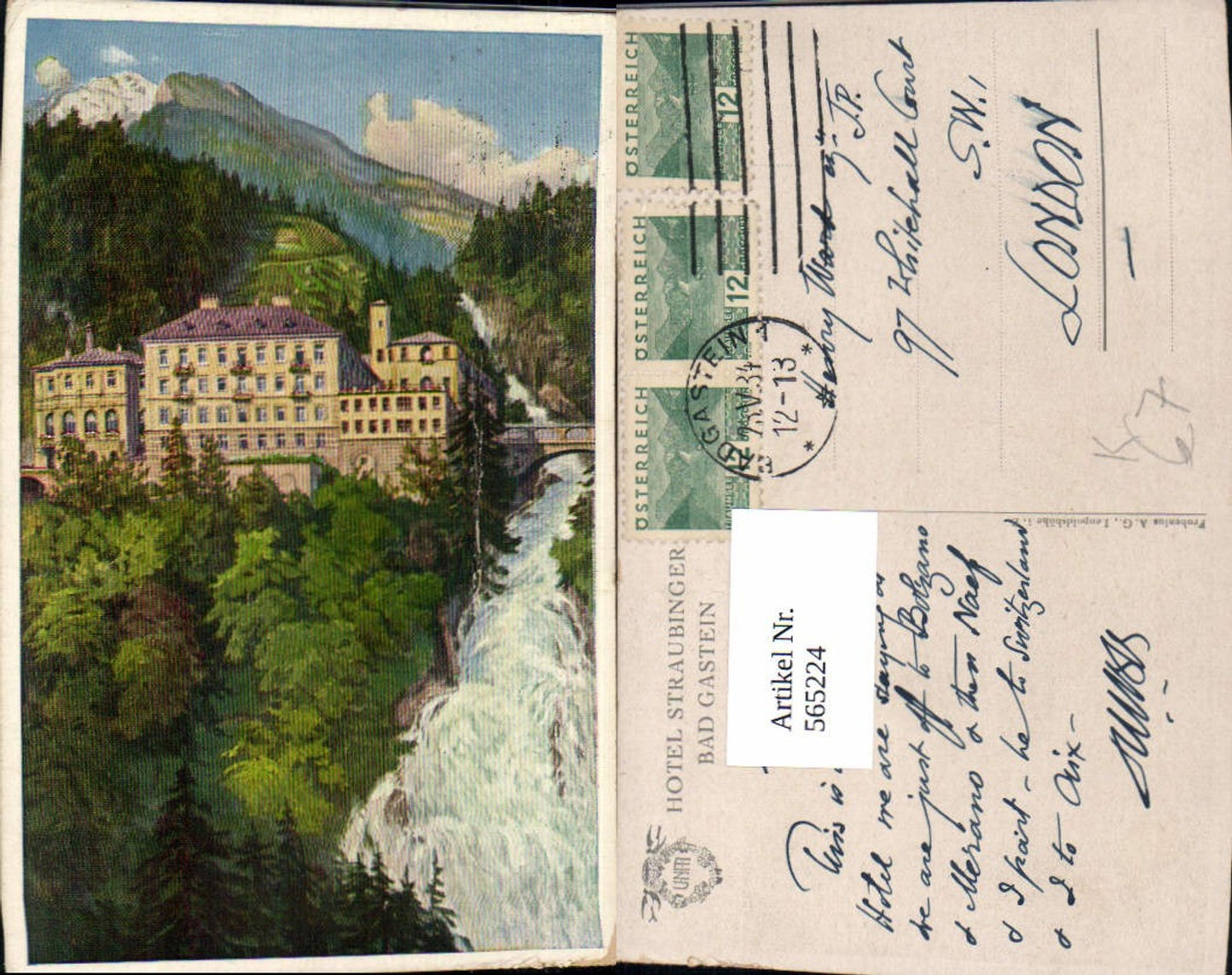 565224,Künstler Ak Bad Gastein Hotel Straubinger