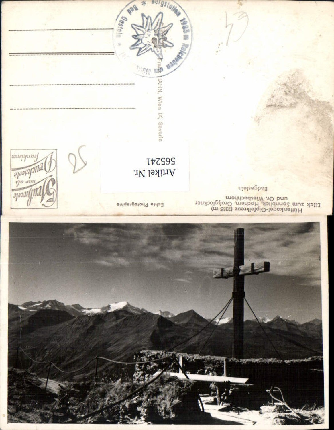 565241,Bad Gastein Hüttenkogel-Gipfelkreuz Blick z. Sonnblick Hocharn Großglockner