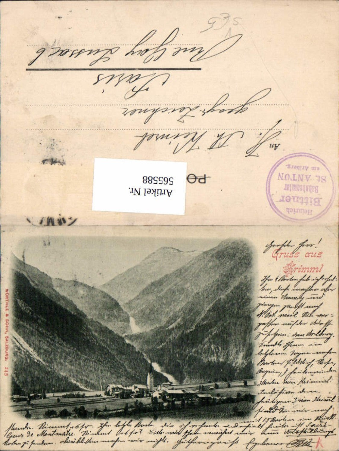 565588,Krimml Wasserfall Stempel Heinrich Bittner Bahnbeamter St Anton Arlberg pub Würthle Sohn 245