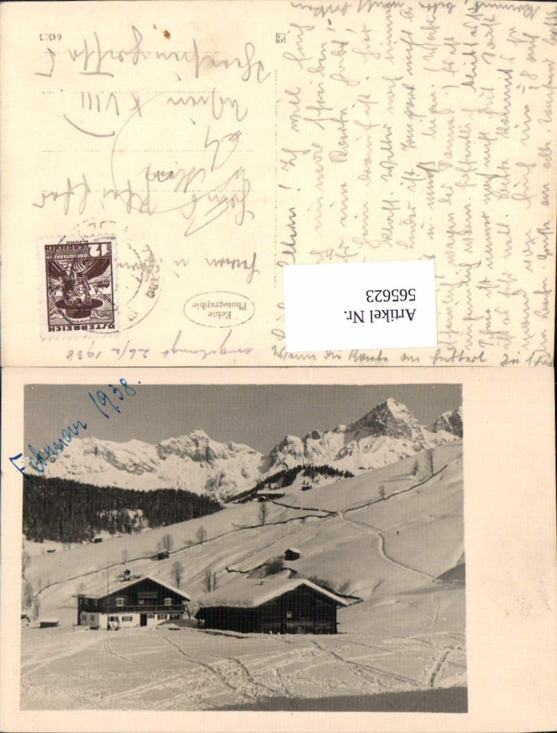 565623,Foto Ak Alm b. Saalfelden am Steinernen Meer Haus Winteransicht