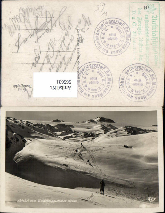 565631,Foto Ak Abfahrt v. Hochköniggletscher Ski Schi Mühlbach am Hochkönig