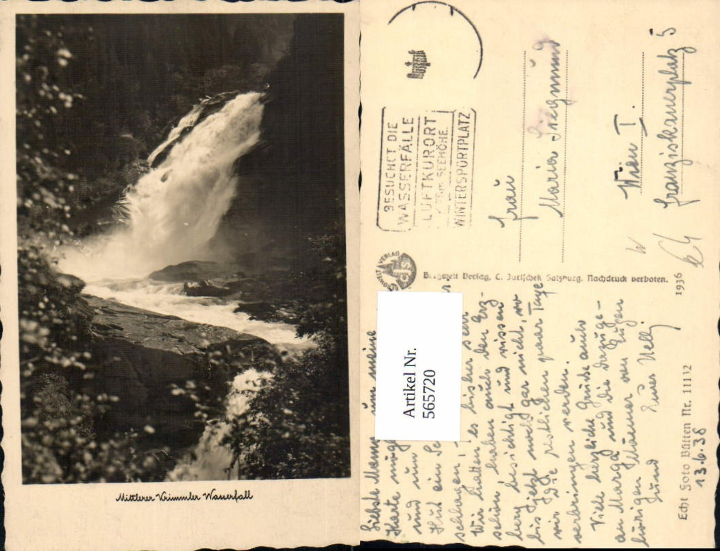 565720,Foto Ak Krimml Mittlerer Krimmler Wasserfall