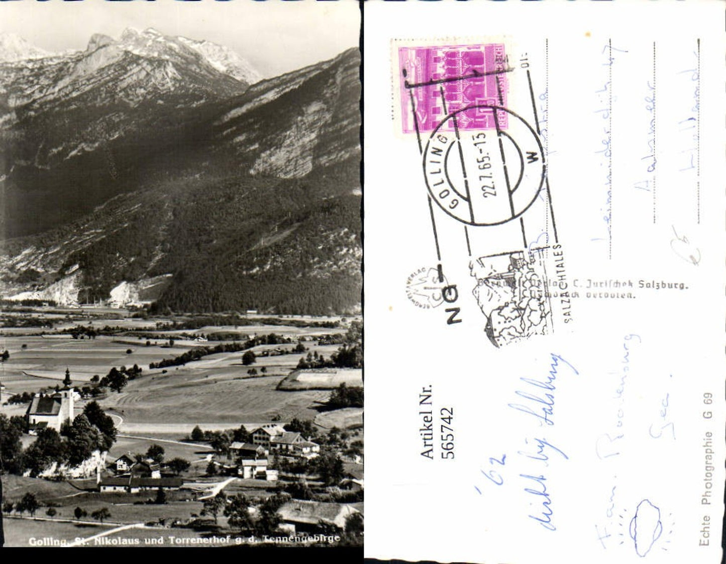 565742,Foto Ak Golling an der Salzach St Nikolaus u. Torrenerhof g. d. Tennengebirge