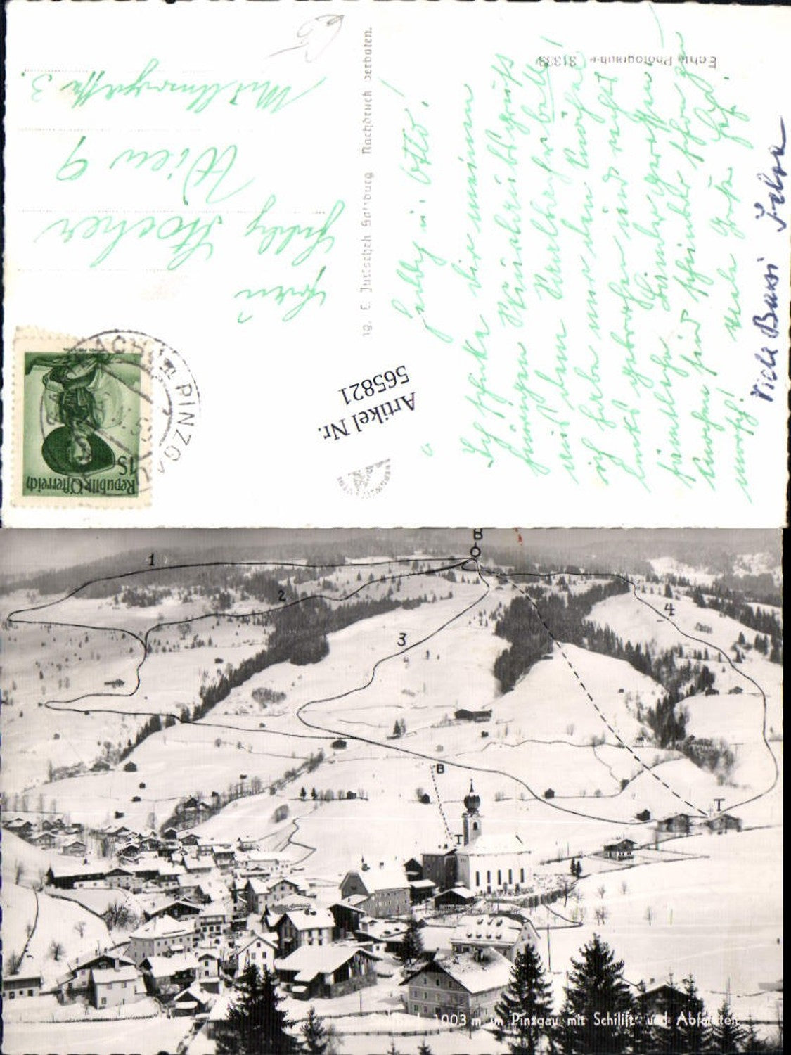 565821,Foto Ak Saalbach-Hinterglemm i. Pinzgau m. Schilift u. Abfahrten Wintersport