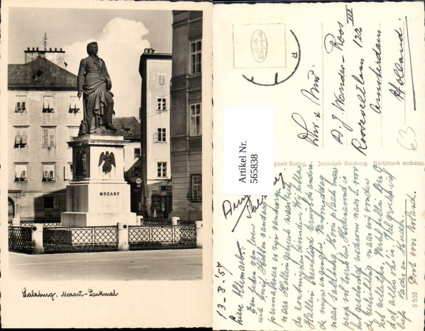 565838, Photo Ak Salzburg Mozart Monument Statue
