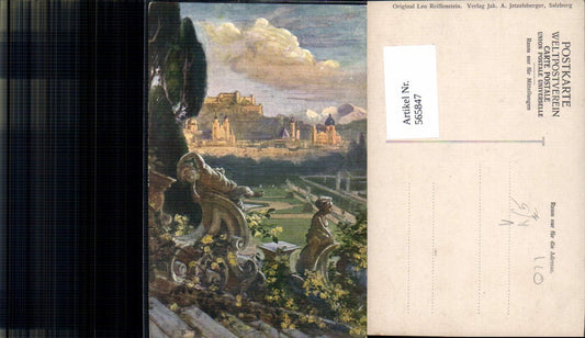 565847, Artist Postcard Leo Reiffenstein Salzburg Mirabellgarten m. View Hohensalzburg Castle pub Jetzelsberger