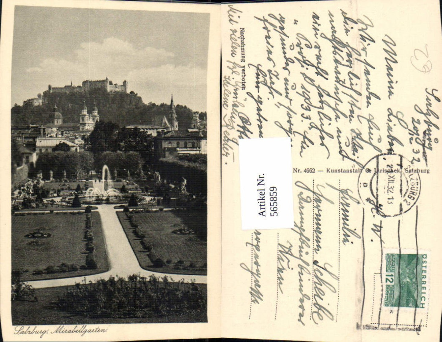 565859, Photo Ak Salzburg Mirabell Gardens View Hohensalzburg Fortress