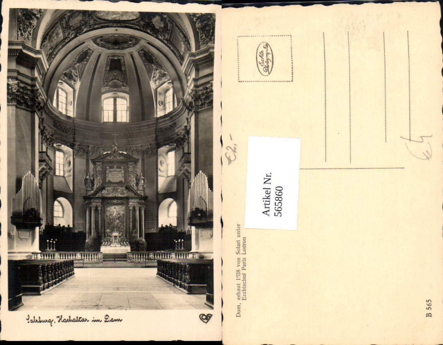 565860, Photo Ak Salzburg High altar in the cathedral interior view
