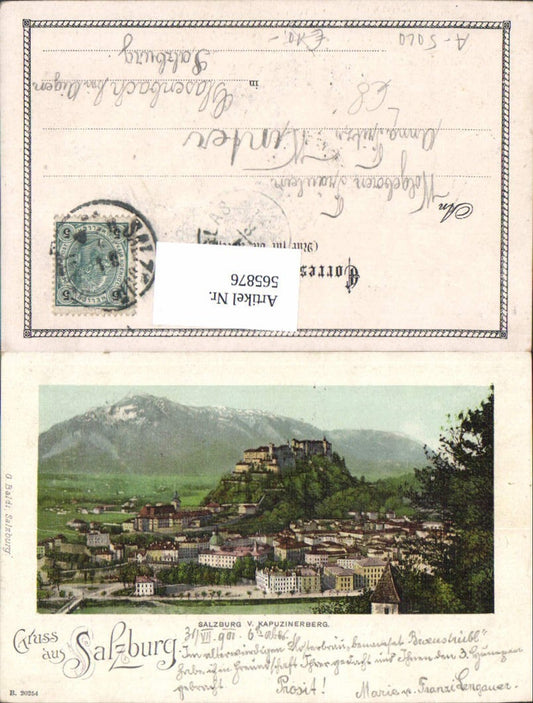 565876, Lithograph Salzburg v. Kapuzinerberg Hohensalzburg Fortress