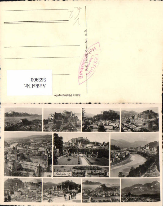 565900, Multi-image Ak Salzburg Hohensalzburg Fortress Mirabell Gardens Cathedral pub FE Brandt