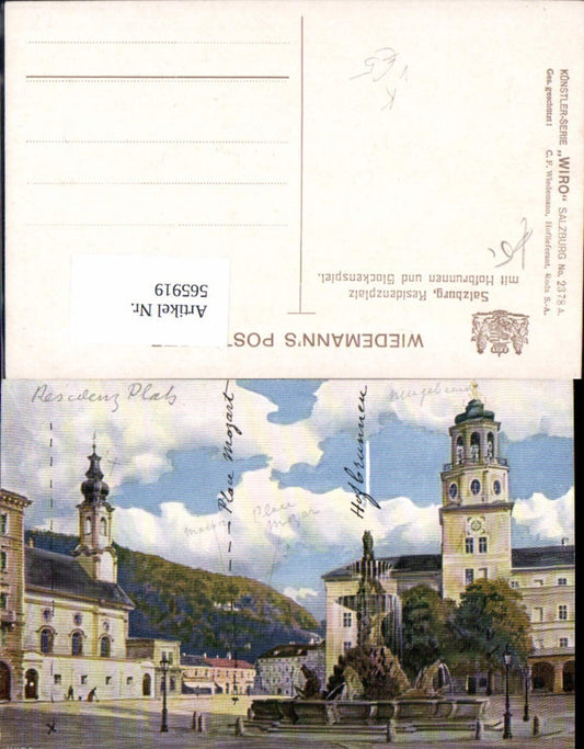 565919, Artist Ak Salzburg Residenzplatz with courtyard fountain and carillon, fountain pub Wiro 2378A