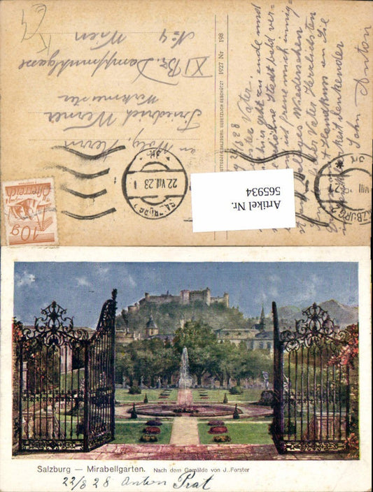565934, Artist Ak J. Forster Salzburg Mirabell Gardens Hohensalzburg Fortress