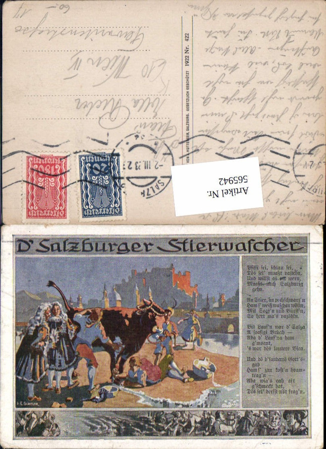 565942, Artist Ak HC Gürtler Salzburg D Salzburg Bull Washer Saying Text Bull Cattle